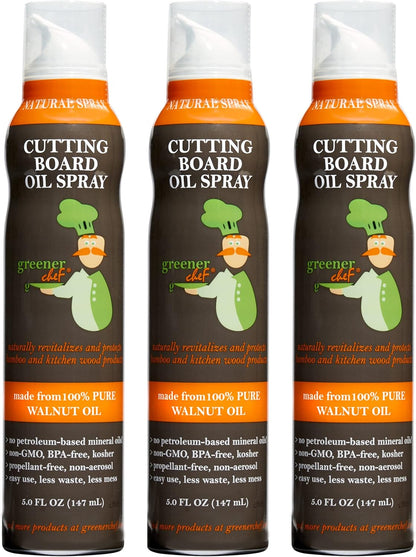 Greener Chef Non Toxic Cutting Board Oil - Innovative Spray for No Mess and Less Waste - Pure Italian Walnut Oil Conditioner for Wood Butcher Blocks, Bamboo Chopping Boards and Wooden Kitchen Utensils