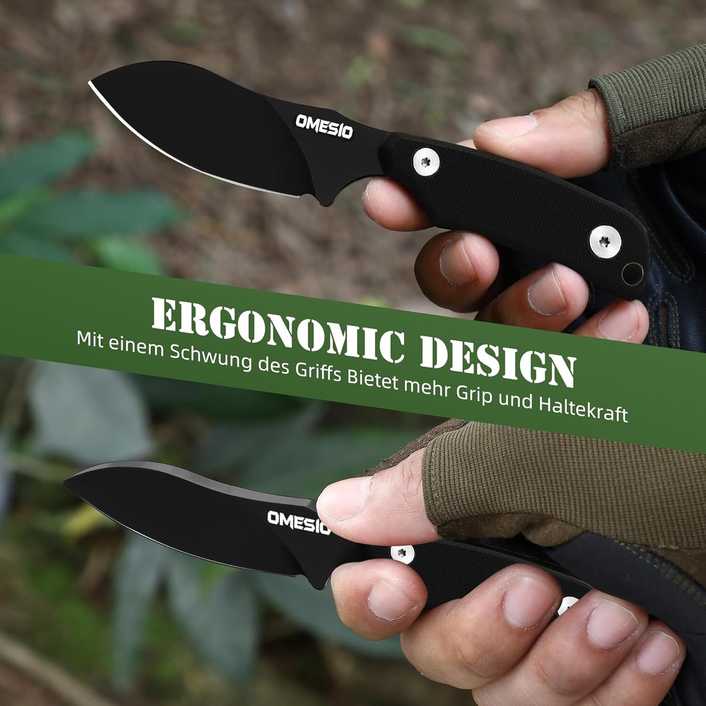Omesio Neck Knife, Full Tang EDC Knife Necklace for Men, 5.82" Fixed Blade with Kydex SHeath and Clip, Nessmuk Blade Small D2 Steel G10 Handle for Outdoor, Survival, Camping