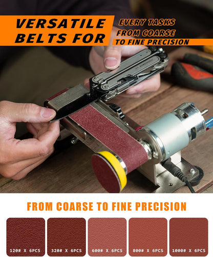 Mini Belt Sander, Electric Small Sander Knife Making Supplies, 7 Adjustable Speed Electric Knife Sharpener, Power Belt Grinder for Woodworking, Metal Working DIY (6.5'' x 6.8'' x 4.8'')