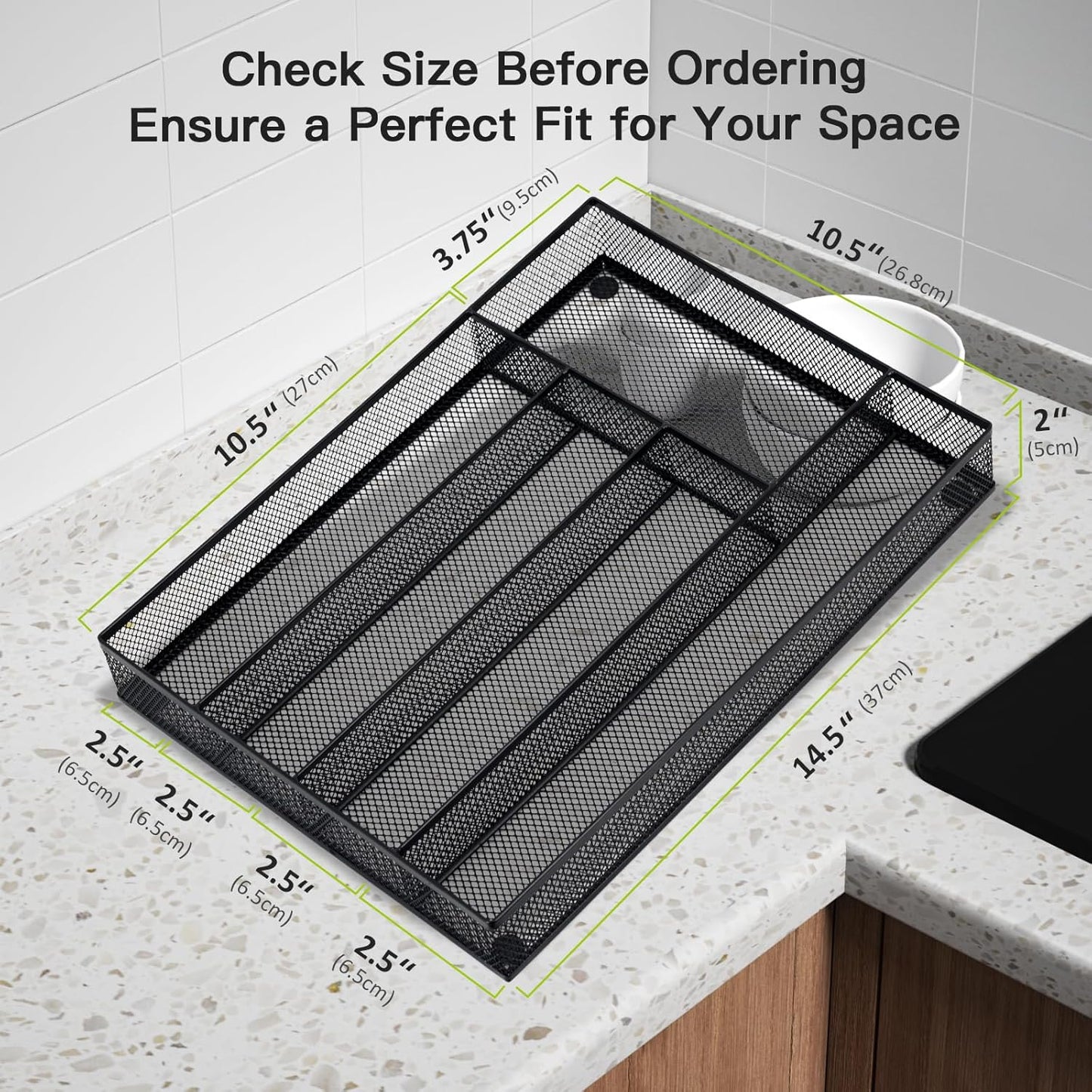 Neudeco Silverware Organizer,Mesh Drawer Organizer for Kitchen，Metal Utensil Organizer for Flatware, Knives, Spoons,Cosmetic (Silver 9 * 3 * 2 inch Pack6)