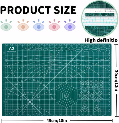 Self Healing 18"X12" Cutting Mat, A3 Sewing Mat Rotary Double Sided Thickened Mats for Crafts, for Sewing Crafts Hobby Fabric Precision Scrapbooking Project,Green
