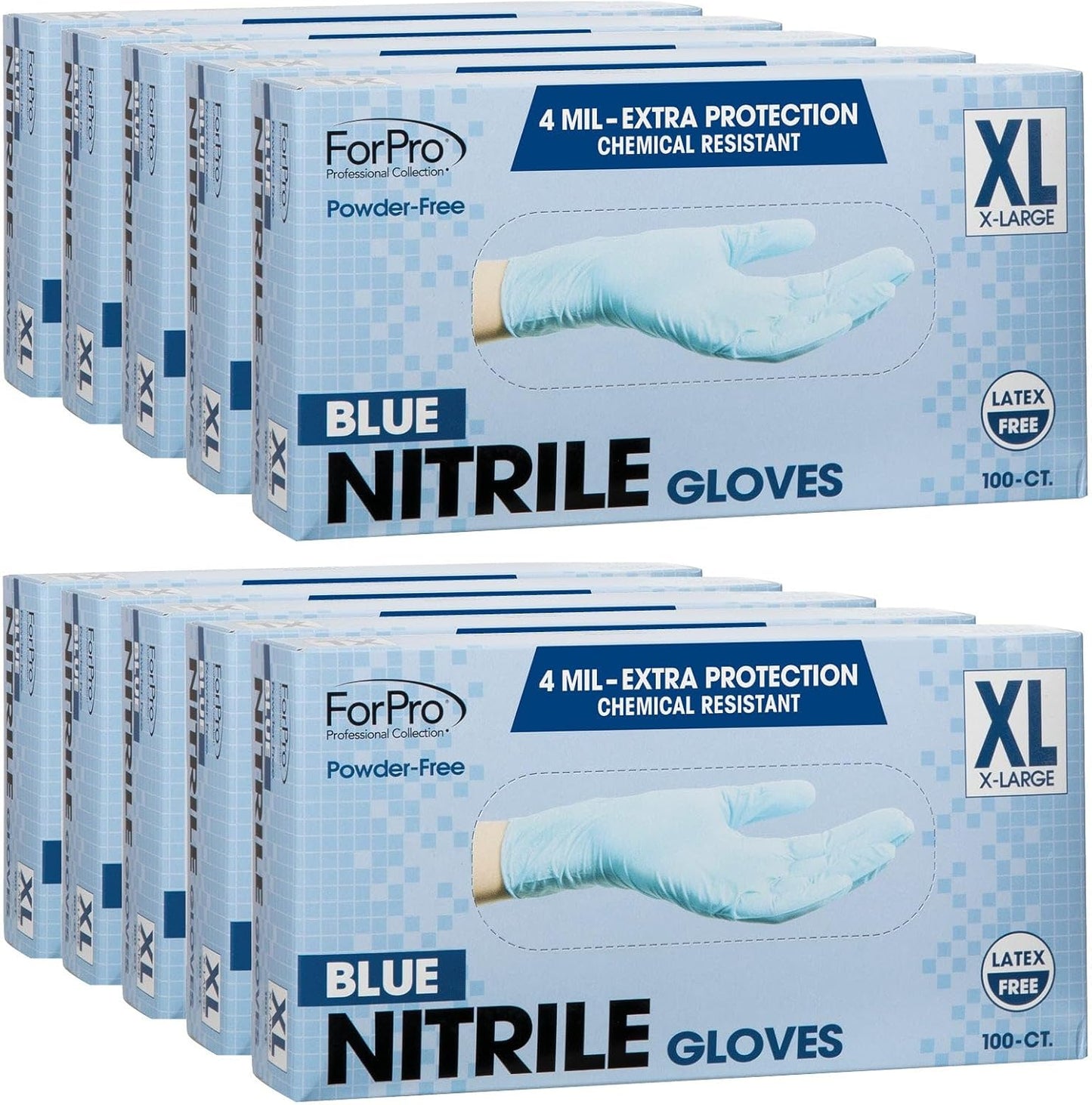 ForPro Disposable Nitrile Gloves, Chemical Resistant, Powder-Free, Latex-Free, Non-Sterile, Food Safe, 4 Mil