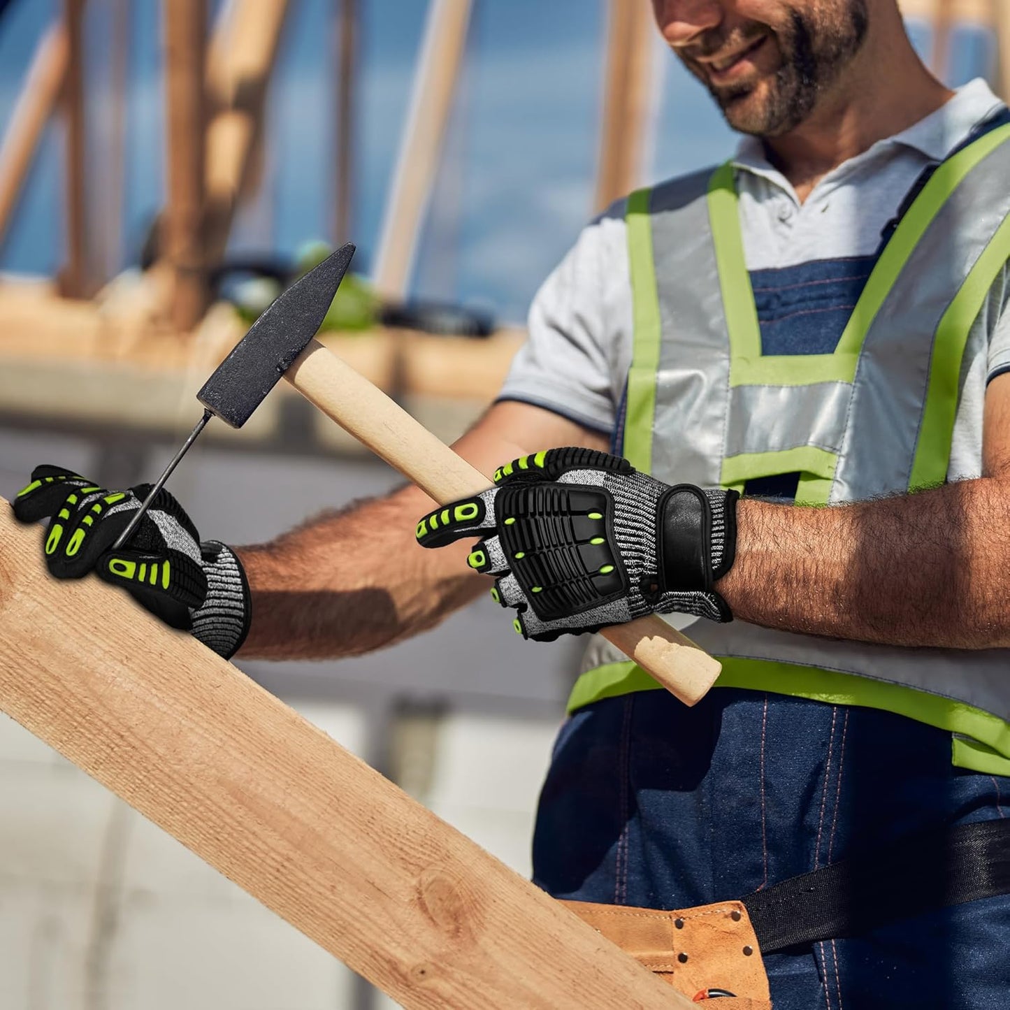 Impact Work Gloves for Men - ANSI Cut Level A5 with TPR Knuckle Guards & Shock Absorption, Nitrile Coated Palm for Maximum Grip, Heavy Duty for Construction, Warehouse, Auto Repair (2 Pairs XL)