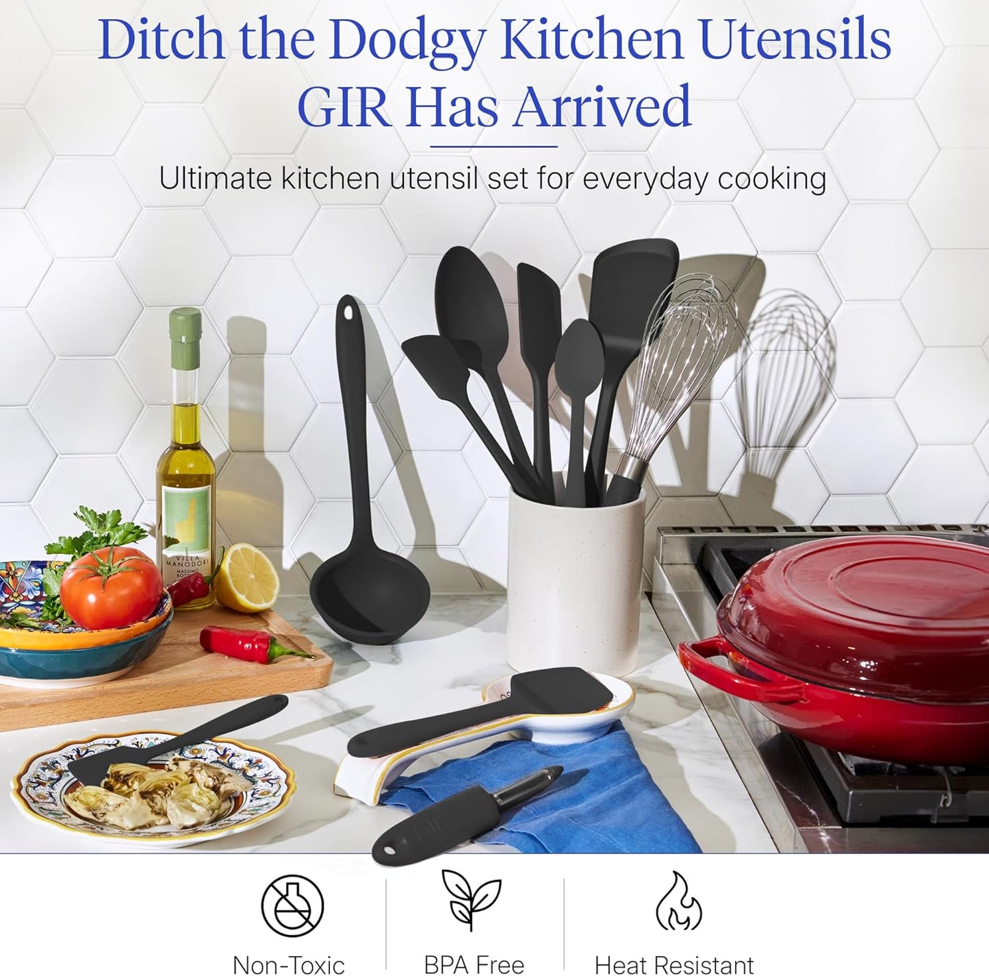 GIR: Get It Right 5 Piece Silicone Ultimate Kitchen Utensils Set - Ladle, Spatula, Flip, Spoon & Spoonula - Non-Toxic Cooking Utensils for Nonstick Cookware, Cooking and Baking - Red