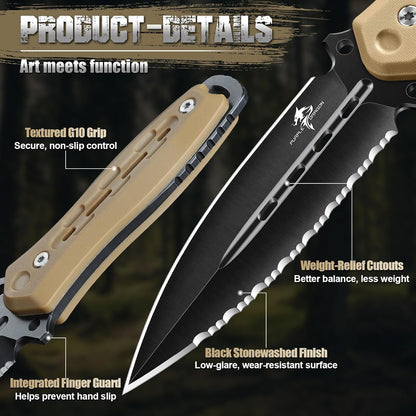 Purple Dragon Fixed Blade Knife with Kydex Sheath,440C Steel Full Tang Outdoor Utility Knife with G10 Handle for Camping, Hiking,Bushcraft & Outdoor Use-Black