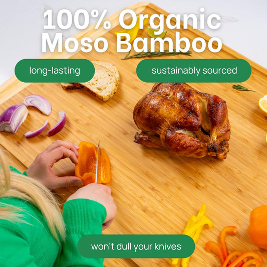 Greener Chef 30 x 20 Organic Extra Large Cutting Board with Lifetime Replacements – Wood Bamboo Chopping Board - Wooden Butcher Block Cutting Board for Carving Turkey, Grilling Brisket and BBQ