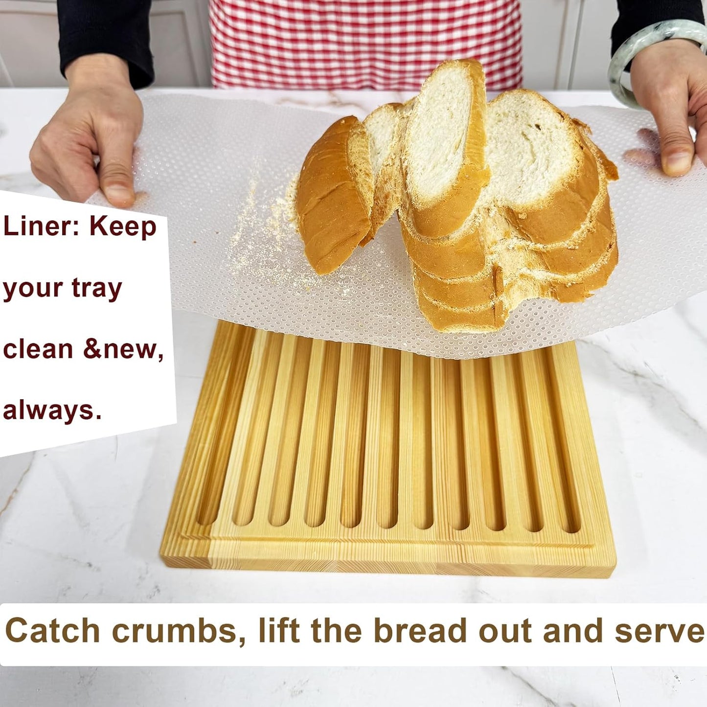 Wooden Bread Slicer for Homemade Bread, Stainless Steel Bread Slicing Guide with 20 Liners, 2 Thickness Cutting Guide with Crumb Tray, 7in Adjustable Width for Bread (7inch Slicer)
