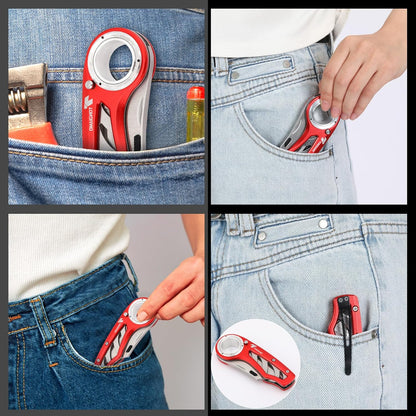 Tondiamo 4 Pcs Folding Pocket Utility Knife Heavy Duty Box Cutter Folding Razor Knife with Anti Slip Finger Loop Easy Change Blades 3 Lock Positions Design (Yellow,Red,Black,Green)