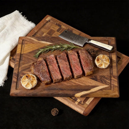 Acacia Wood Cutting Board Set for Kitchen, Large End Grain & Edge Grain Butcher Block with Juice Groove, Heavy Duty Wooden Chopping Board for Meat, Vegetables, Bread & Charcuterie
