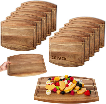 Kigley 10 Pcs Acacia Wood Cutting Boards Bulk for Laser Engraving Wooden Dinner Plates with Groove Chopping Charcuterie Board Carving Tray for Holiday Housewarming Party Gifts (8 x 10 Inch)