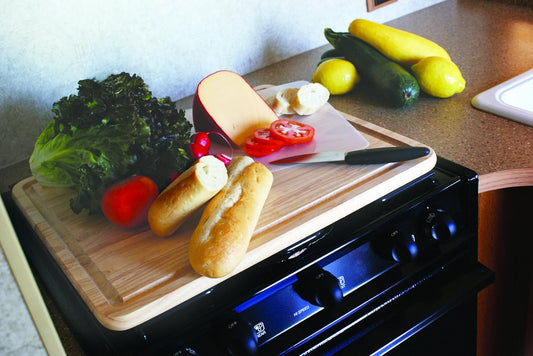 Camco - Hardwood Cutting Board and Stove Topper with Non-Skid Backing, Includes Flexible Cutting Mat (43753)