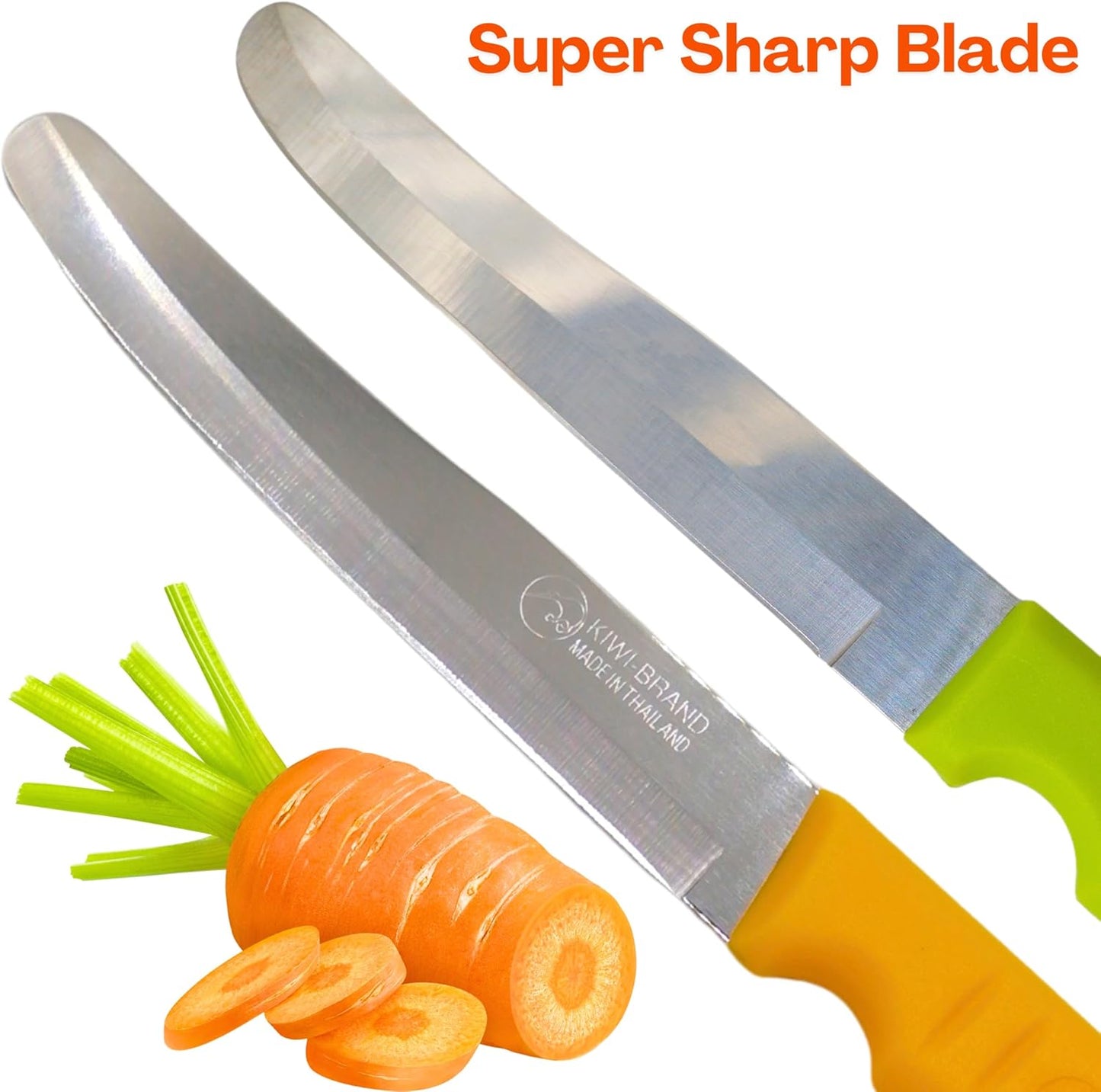 Round Tip Knife, Blunt Knife, Rounded Tip Knives for Cutting Fruit and Vegetable, Smooth Sharp Blade, Safety Knifes (Yellow)