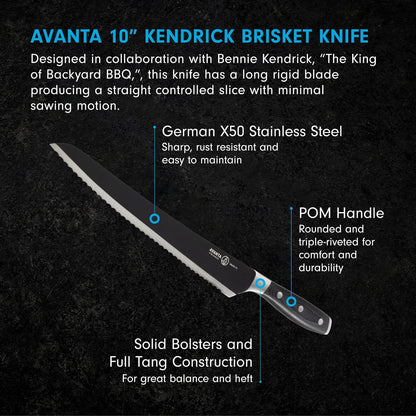 Messermeister Avanta Kendrick BBQ Scalloped Brisket Knife, 10” - German X50 Stainless Steel - Full-Tang Pakkawood Handle - Rust Resistant & Easy to Maintain