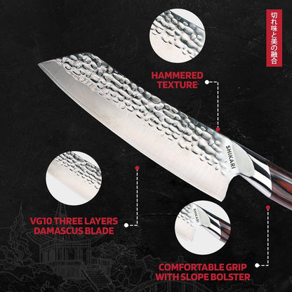 SHIKARI Santoku Knife 7 Inch – VG10 Super Sharp Vegetable Knife – Ergonomic Full Tang Chopping Knife with Pakkawood Handle – Japanese-Style Santoku Sharp Knives for Kitchen