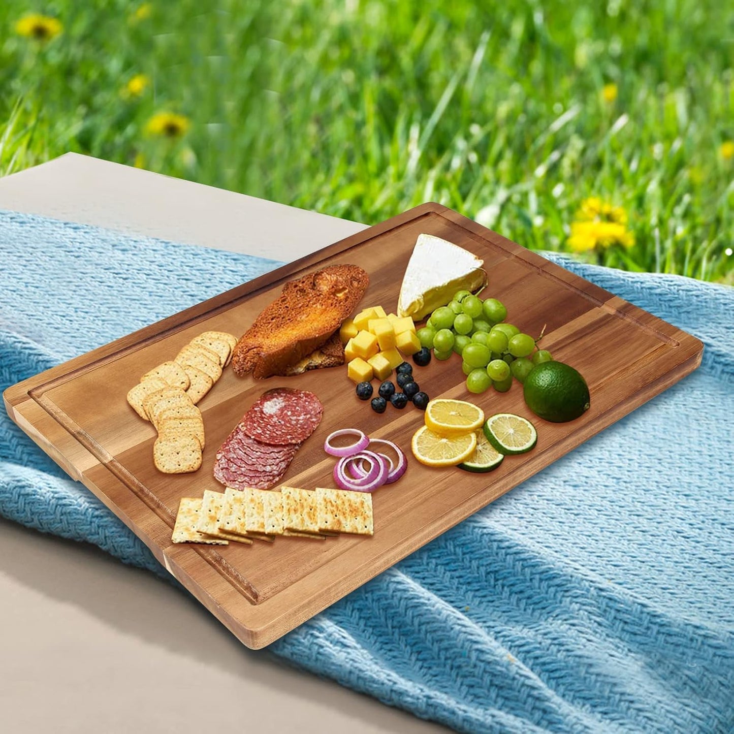 Solid Acacia Wood Cutting Boards for Kitchen Decor Wooden Charcuterie Board Meat Cheese Boards Butcher Block Pizza Bread Serving Board Hardwood Chopping Board Non Toxic Teak Small Cutting Boards