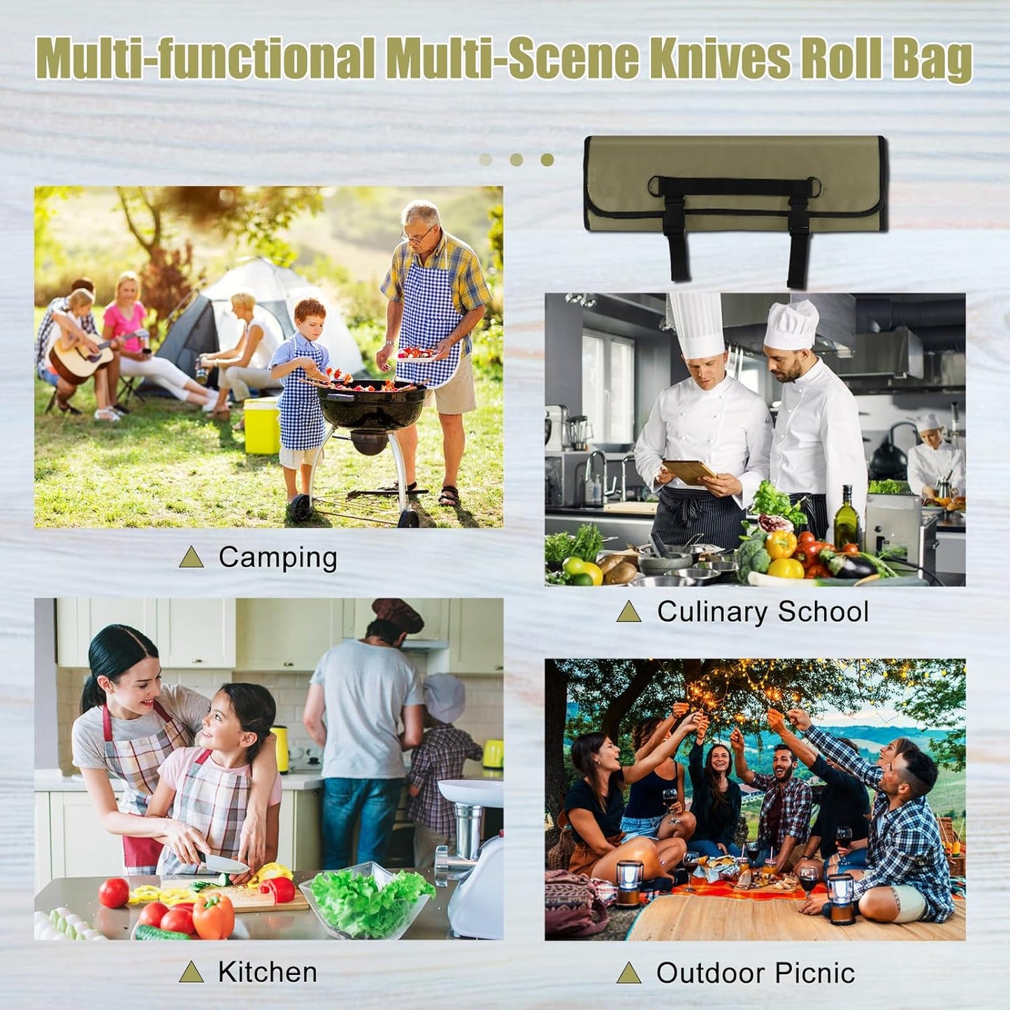 Chef Knife Bag With 24 Slots Cutlery Knives Holders Protectors, Kitchen Travel Cooking Tools, Portable Canvas Knife Roll Storage Bag Chef Case for Camping or Working with an Adjustable Shoulder Strap