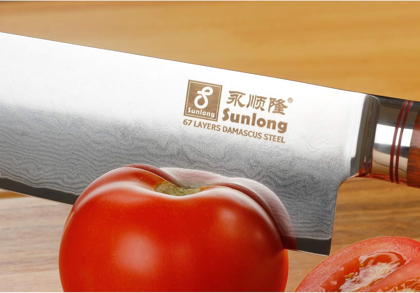 SUNLONG Nakiri Knife Usuba Knife 6.5 Inch Japanese Hammered Damascus Steel 67 Layer Bloodwood Handle