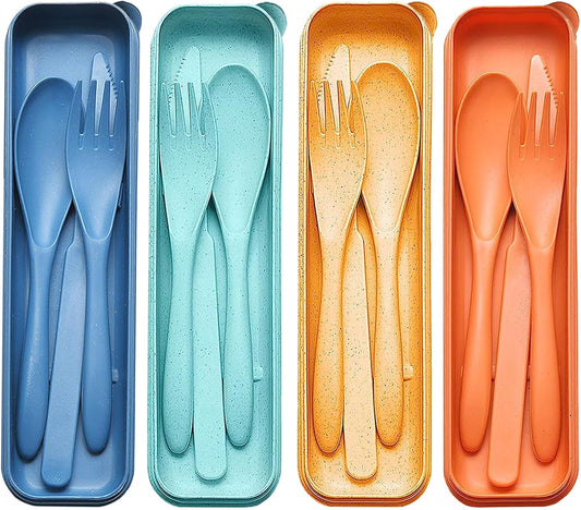 Portable Cutlery Set with Case, Reusable Plastic Knife Fork Spoon Tableware Set, Travel Utensils Set for Camping Picnic Office School or Daily Use (Red)