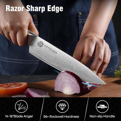 YOTSUBA Carving Knife and Fork Set, Meat Cutting Knife, Razor-Sharp German Stainless Steel Knives Fork Set with Ergonomic Wood Handle, Slicing Knives for Meats, BBQ & Vegetables