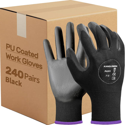 Kebada W1 Work Gloves for Men and Women, PU Coated Safety Gloves with Grip, Touchscreen, Ideal for Warehouse Package Handling, Construction, Gardening, 12 Pairs Gray Large