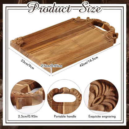 Teenyyou 16.5X 9 in Hand Carved Chopping Serving Tray Acacia Wood Square Cutting Board for Kitchen, Dining Table and Outdoor