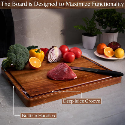 Acacia Wood Cutting Board (10x7x0.8 In.) - Small Mini Wooden Bar Steak and Cheese Chopping Boards for Kitchen with Juice Groove, Tiny Rustic Carving Breadboard for Serving Lime with Handle