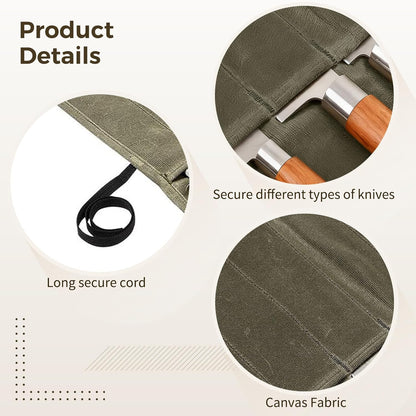 Chef's Knife Roll Case, Canvas Knife Bag, 22 x 17.7 in / 56 x 45 cm Travel Tool Roll Pouch Kitchen Utensils Wrap Bag, 7 Pockets Portable Storage for Knives, Army Green