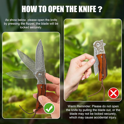 Damascus Pocket Knife with Sheath,3.54" Sharp Damascus Steel Blade Abalone Seashells Handle EDC Pocket Knives & Folding Knives for Outdoor Camping, Ideal Gifts for Men Women