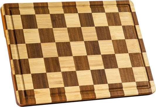 THETCHRY Bamboo Cutting Boards for Kitchen, Checkered Wooden Cutting Board with Juice Groove, Non Slip, Non Toxic Serving Tray, Thick Large Chopping Board Gift for Home Chef, 16.5” x 11.6” x 0.8”