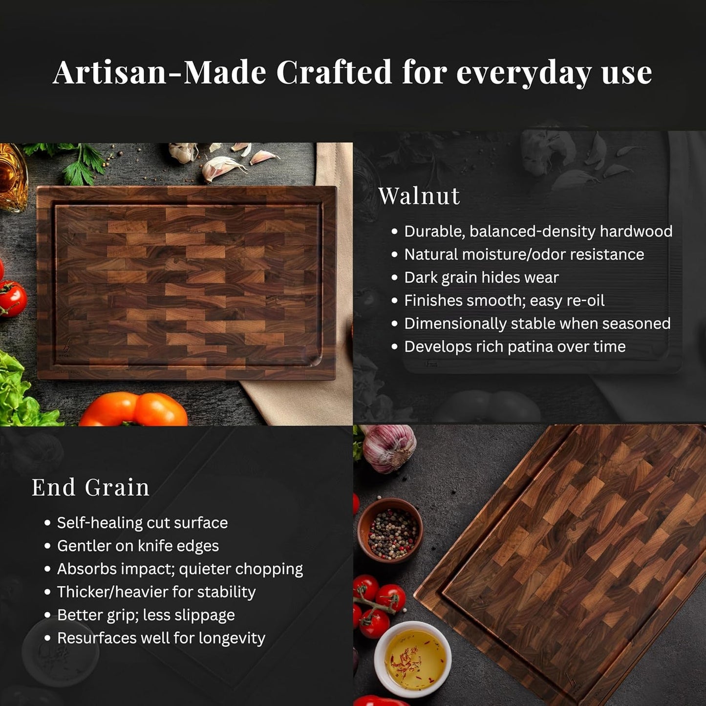 Cutting Board for Kitchen – Wood Cutting Board, Non Toxic Butcher Block, Cutting Boards with Juice Groove & Handles, Charcuterie Board – 11" x 17" x 1.75" (Pyrowood)