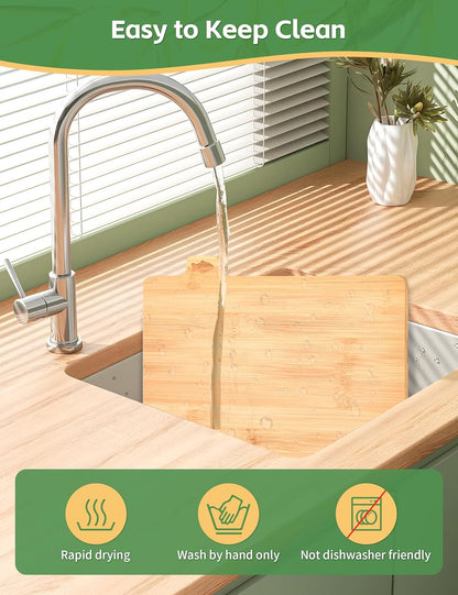 Bamboo Cutting Board Set with Meatal Stand, Lexda 4PCS Eco-Friendly Labeled Tabs Cutting Board, Durable Kitchen Cutting Boards For Chopping Fruit, Meat, Cheese, Veggies - 11" x 8"