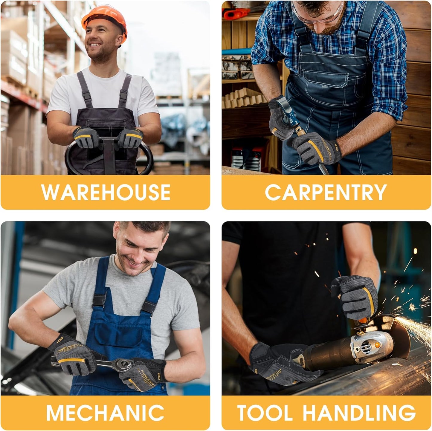 HANDLANDY Work Gloves for Men & Women, Utility Mechanic Working Gloves Touch Screen, Flexible Gardening Gloves for Yard