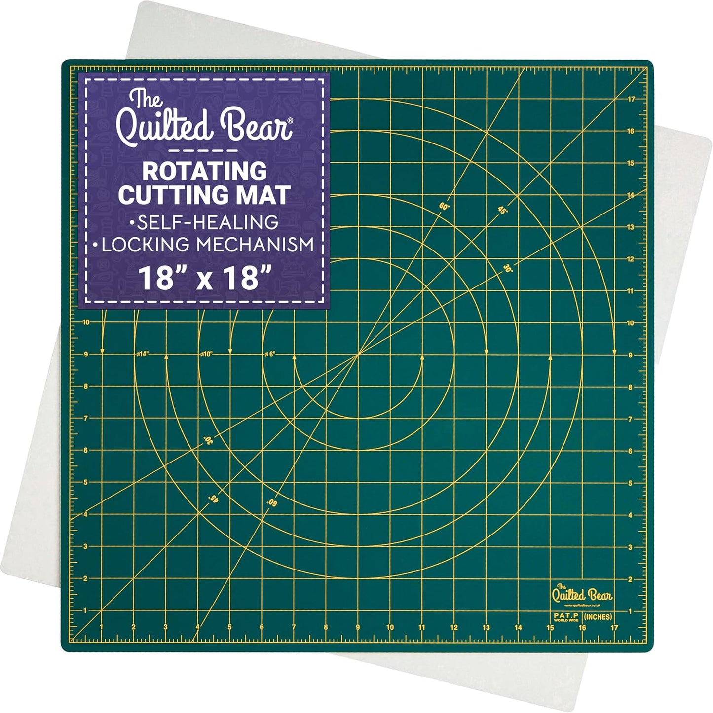 The Quilted Bear Rotating Cutting Mat 12" x 12" - Locking & Rotating Self Healing Cutting Board for Sewing, Fabric & Quilting - 360 Degree Sewing Supplies Mat for Craft Table (Pink)