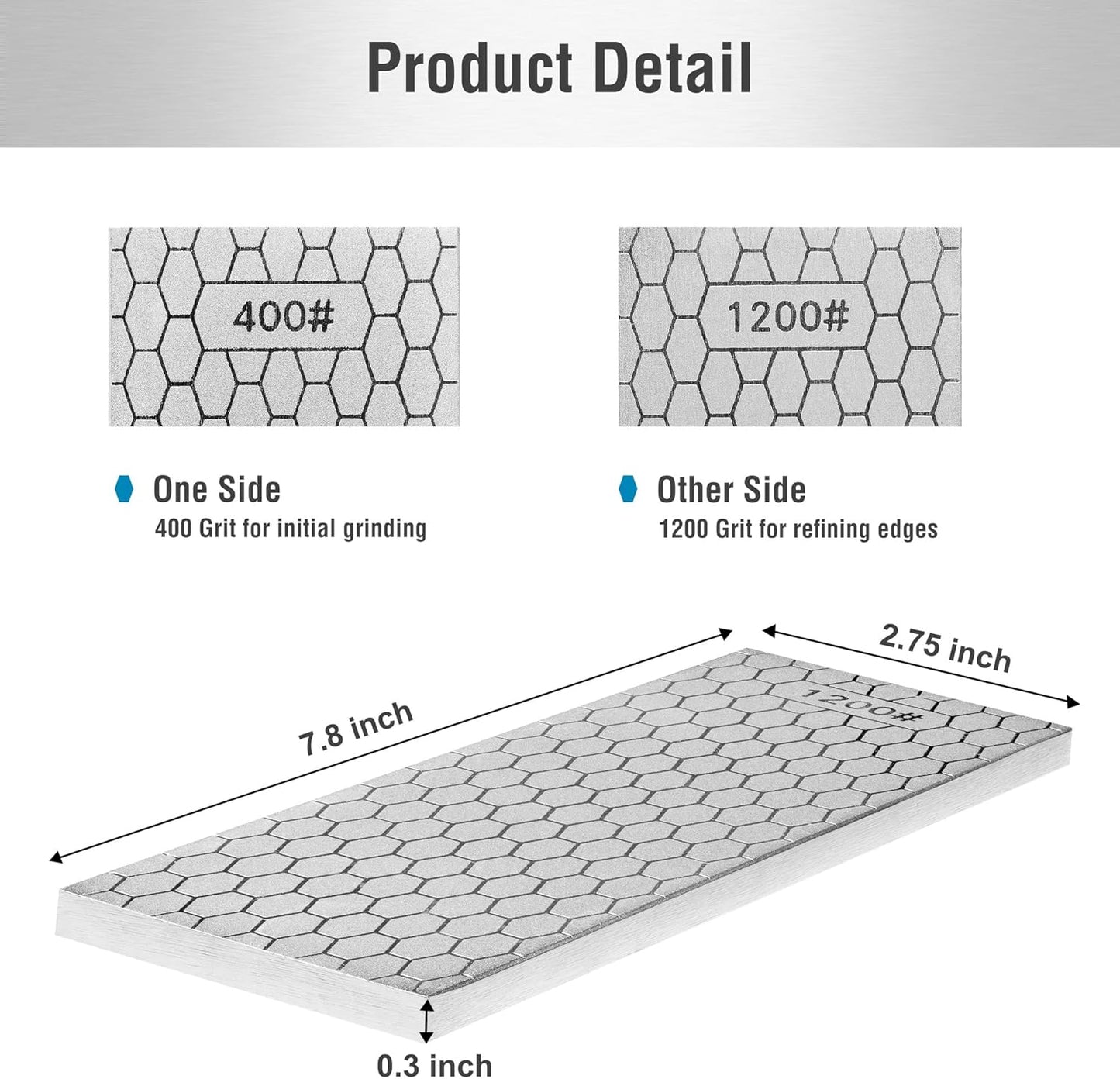 S SATC Diamond Sharpening Stone 2 Side Grit 400/1000 Diamond Plate Honing Stone 8-inch Hone Sharpener White