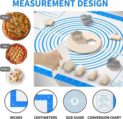Silicone Baking Mat, Non Stick Pastry Mat Sheet for Dough Rolling, Nonslip Fondant/Pie Crust Mat, Counter Mat Oven Liner Mat for Making Cookies Macarons Bread Baking Supplies Extra Large 26 x 16 Inch