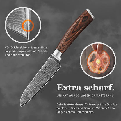 Wakoli EDIB Damascus Meat Knife – 7-Inch Japanese-Style Kitchen Knife for Meat, BBQ, and Roasts, 67-Layer Damascus Steel Blade with VG10 Core, Ergonomic Pakkawood Handle – Carving Knife in Gift Box