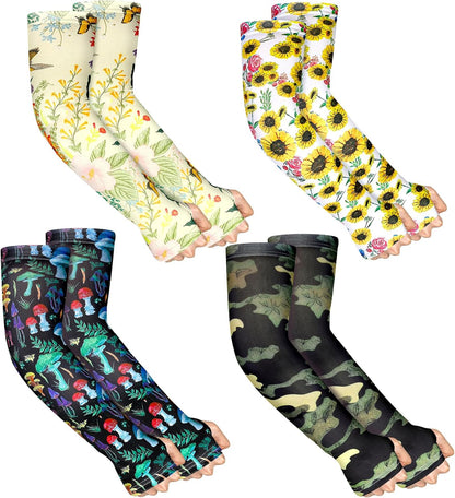 4 Pairs Gardening Sleeves Anti-Slip Arm Protection with Thumb Hole Sun Sleeve Cooling Arm Sleeves for Women Men Outdoor