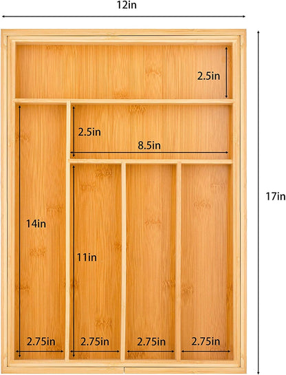 Heim Concept Drawer Organizer Bamboo Cutlery Tray Silverware Organizer/Utensil Holder, Drawer Dividers Organizer for Silverware, Flatware, Knives in Kitchen
