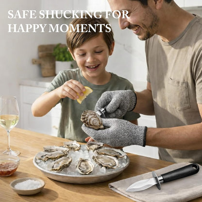 Oyster Shucking Knife Set - 2 Stainless Steel Oyster Shucker and Oyster Shucking Knife with PVC Sheath & 2 Cut Resistant Gloves and Oyster Shucking Kit for All Kinds of Shells, Clam, and Crab