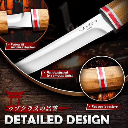 DRGSKL Camping Fixed Blade Knife - Handcrafted Japanese Knife with Wooden Sheath - Utility Knives for Cutting, Peeling and Crafting Feather Sticks - Gifts for Men