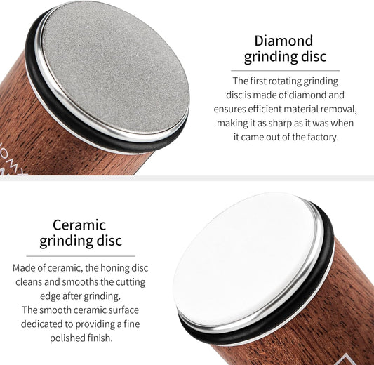 Rolling Knife Sharpener Kit | Diamond & Ceramic Disc Knife Sharpening System with Magnetic 15° & 20° Angle Guide | Manual Sharpener for Kitchen, Chef, Pocket & Japanese Knives | Gift Ready