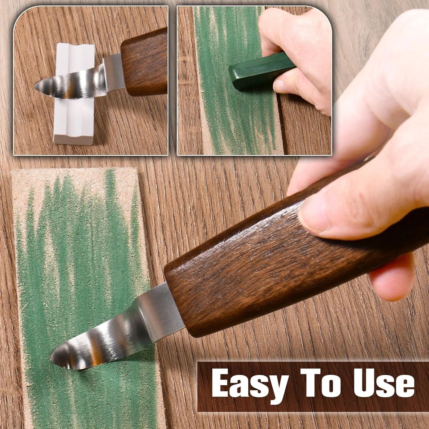 SPEEDWOX Wood Carving Knife with Leather Strop and Polishing Compound for Spoon Bowl Cup Carving Tools Wood Carving Tools for Beginner & Professional Whittling Tools for Woodcraft and DIY Projects