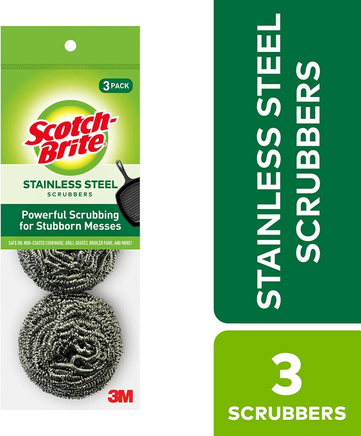 Scotch-Brite Stainless Steel Scrubbers, Scouring Pads for Cleaning Tough Baked-On Messes, Metal Scrubbers for Cleaning Dishes, 3 Scrub Pads