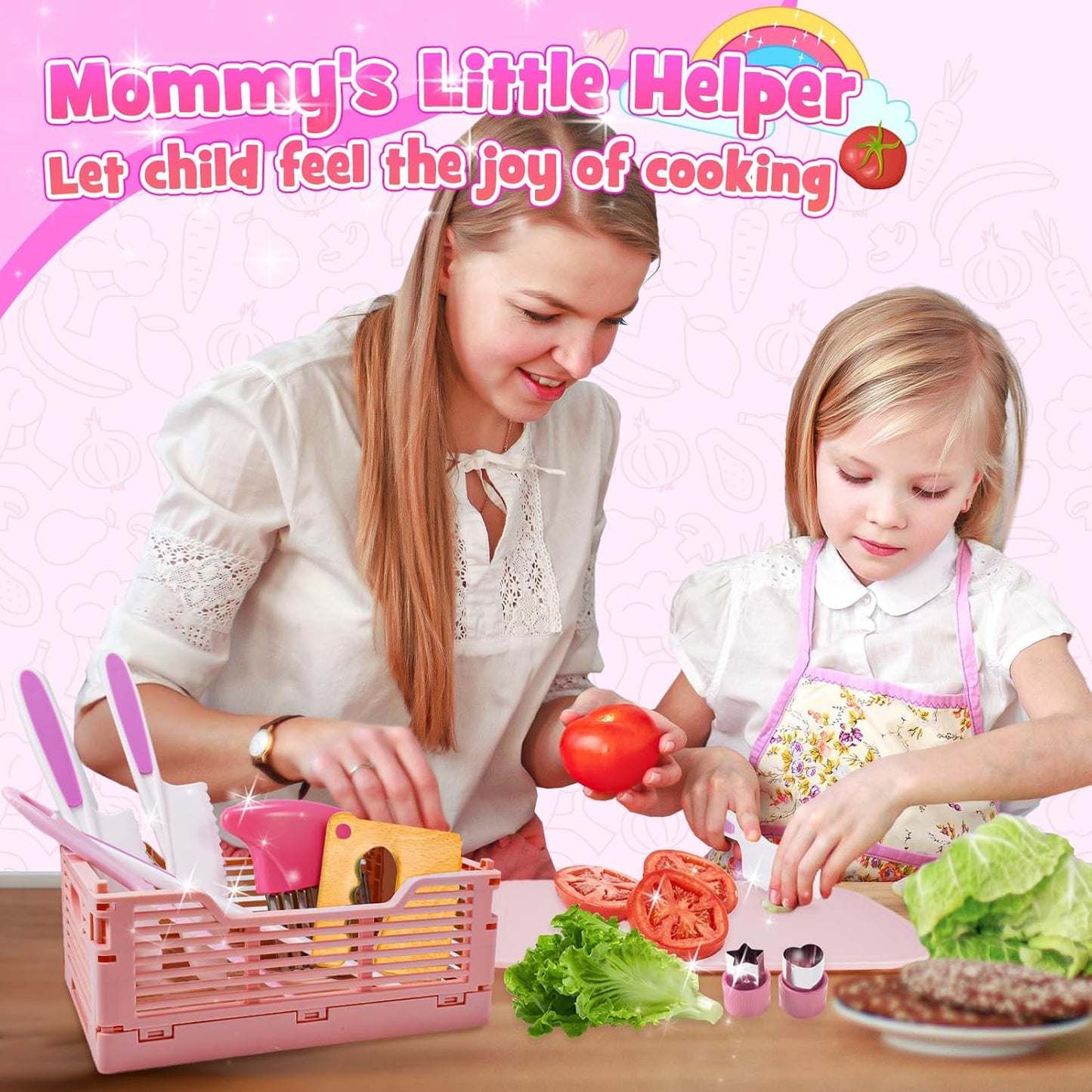 9 Pcs Kids Safe Knife Set for Real Cooking, Kids Kitchen Knife Set with Cutting Board,Crinkle Cutter,Sandwich Cutter, Montessori Kitchen Tools for Toddlers Kid 3-10 Years Old Girl Boy Birthday Gifts