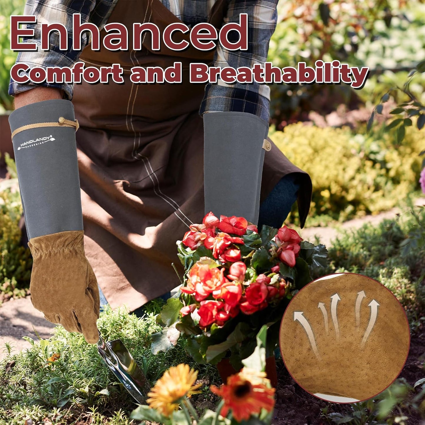 HANDLANDY Rose Pruning Gloves for Men & Women, Long Thorn Proof Gardening Gloves, Breathable Pigskin Leather Gauntlet, Best Garden Gifts & Tools for Gardener