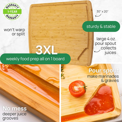 Greener Chef 30 x 20 Organic Extra Large Cutting Board with Lifetime Replacements – Wood Bamboo Chopping Board - Wooden Butcher Block Cutting Board for Carving Turkey, Grilling Brisket and BBQ