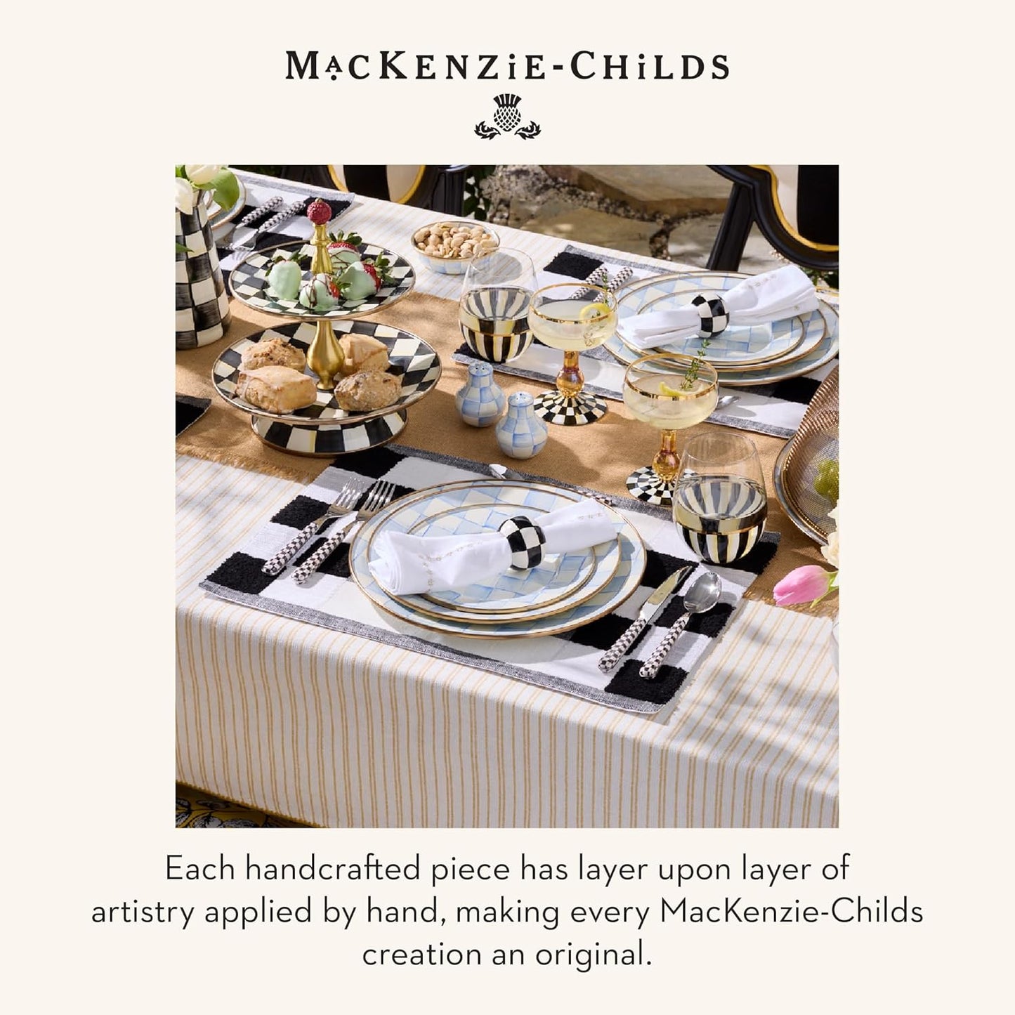 MACKENZIE-CHILDS 2-Piece Bistro Cake Serving Set, Stainless-Steel Cake Spatula and Knife, Gray-and-White Sterling Check