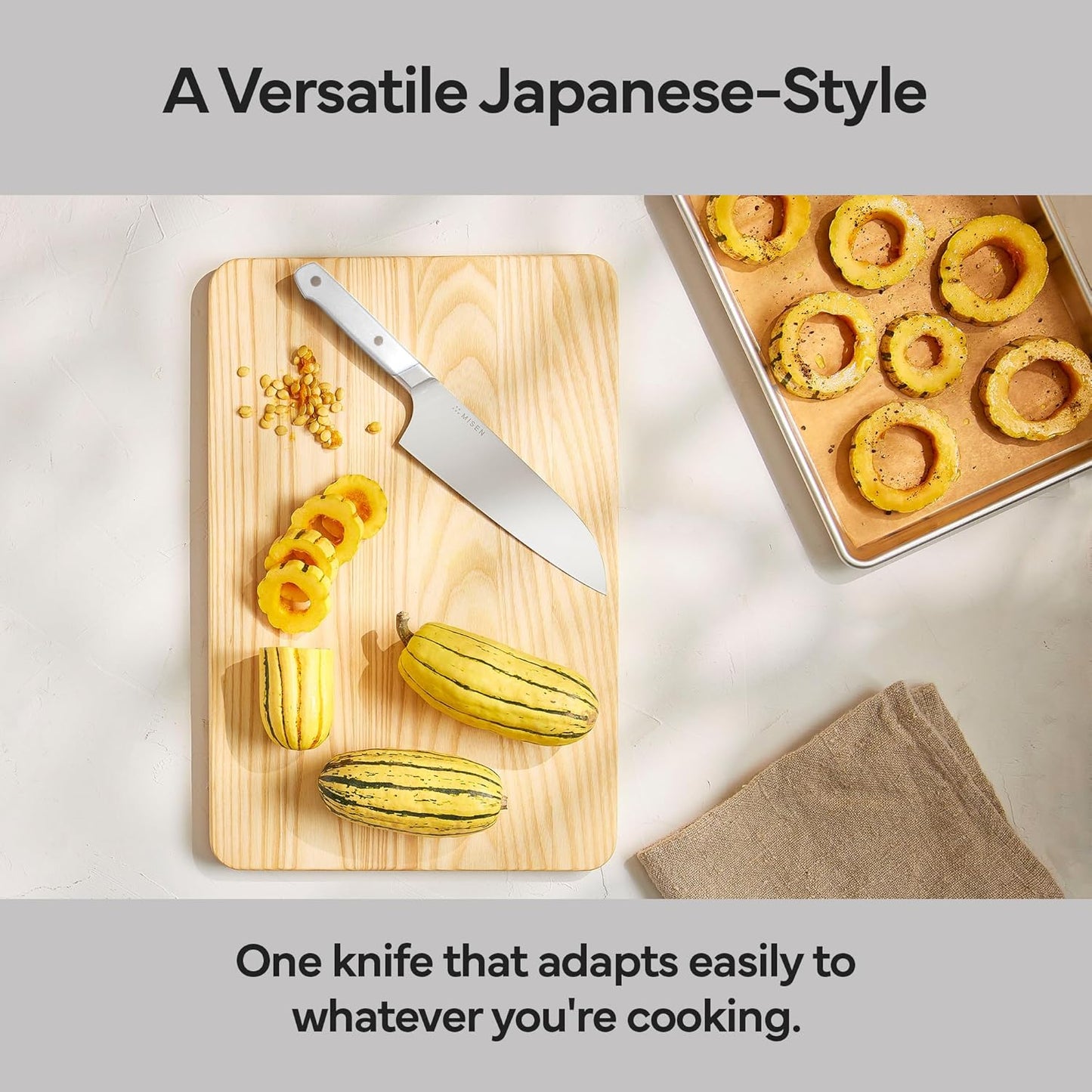Misen 7.5" Santoku Knife - High Carbon Stainless Steel - Classic Japanese Chef Knife Design for Cutting, Slicing, and Chopping - Razor Sharp Japanese Style Kitchen Knife - White