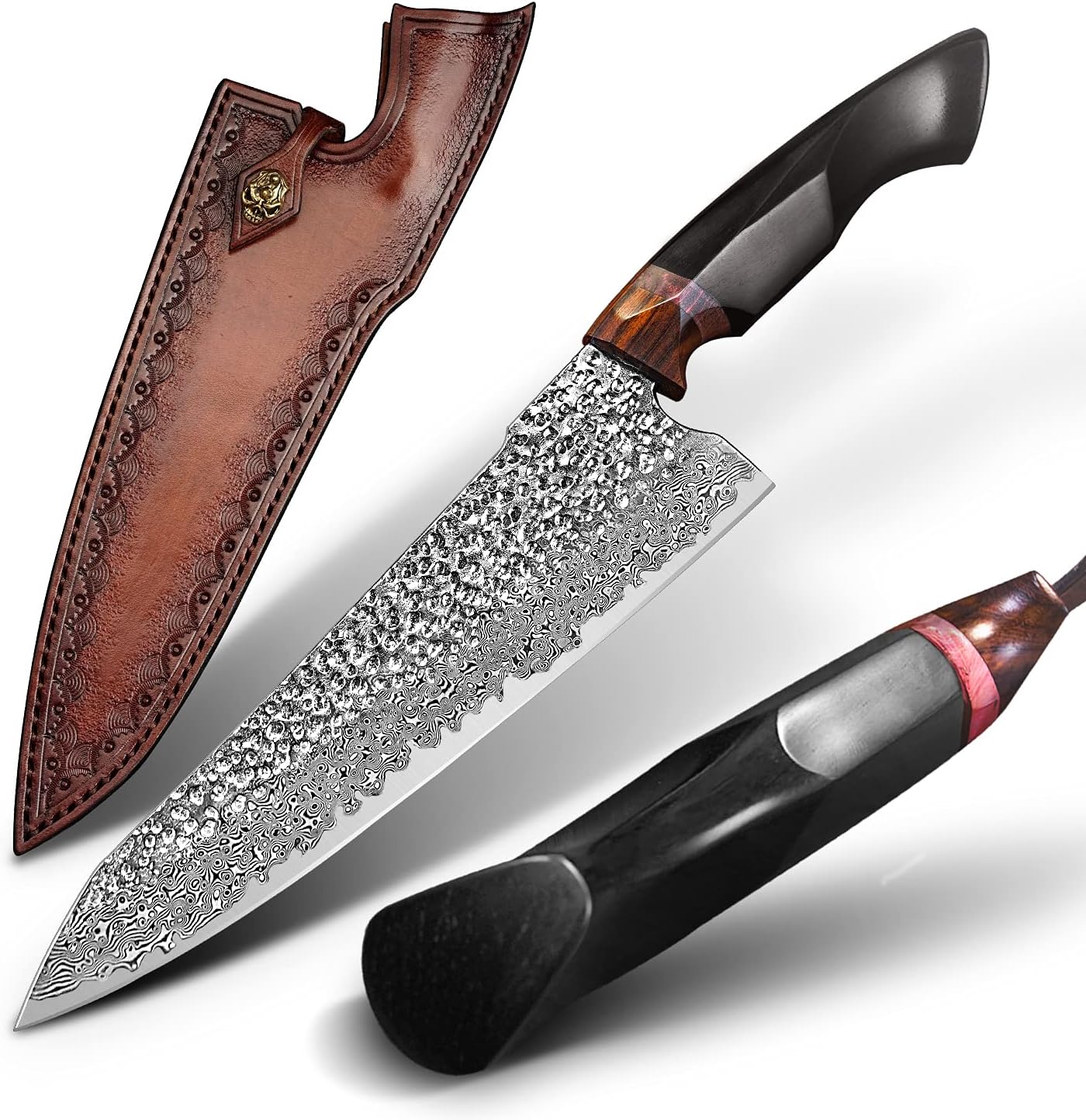 Japanese Professional Chef Knife,8.5in Handmade Damascus Steel VG10 Core Blade,Ebony Wood Handle,Cutting Cooking Gyuto Knives with Sheath for Kitchen