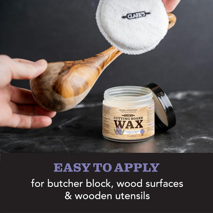 CLARK’S Cutting Board Oil and Wax Kit – Includes Food Grade Mineral Oil (12oz), Finishing Wax (6oz), Applicator, & Buffing Pad to Clean and Protect Wood, Enriched with Natural Lemon & Orange Extract